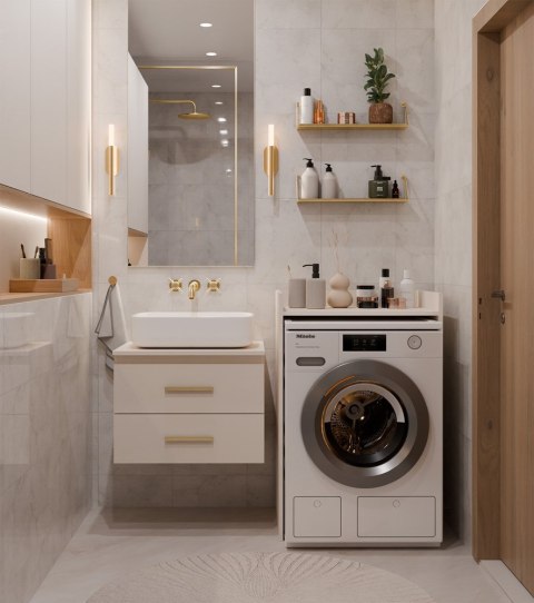 Szafka Łazienkowa Na Pralkę POLA NP KASZMIR Beż Półka Regał Do Łazienki