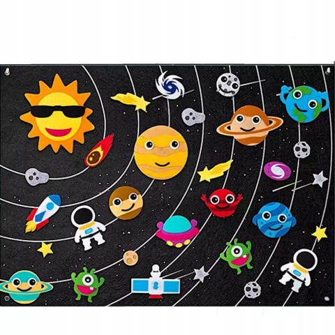Edukacyjna Mata Filcowa Montessori Układ Słoneczny Kosmos Tablica na Rzepy