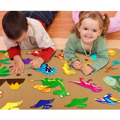 MATA EDUKACYJNA Tablica FILCOWA na rzepy dla dzieci dinozaury Montessori