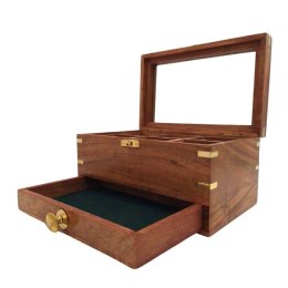 Duża Drewniana Szkatułka na Biżuterię - Organizer z Lusterkiem - DNU-022