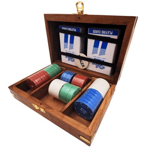 Elegancki Zestaw do Pokera w Pudełku Drewnianym - 100 żetonów - DNU-102