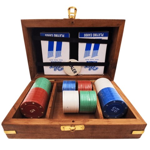 Elegancki Zestaw do Pokera w Pudełku Drewnianym - 100 żetonów - DNU-102