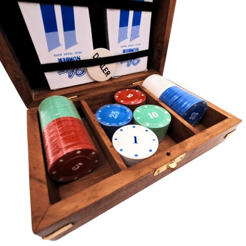 Elegancki Zestaw do Pokera w Pudełku Drewnianym - 100 żetonów - DNU-102