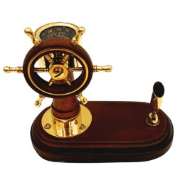 Elegancki Zestaw na Biurko Koło Sterowe i Kompas z Uchwytem na Długopis - Drewno Mosiądz - TT017