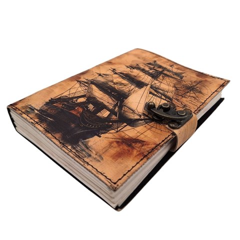Notes Skórzany Marynistyczny Żaglowiec Retro - Prezent dla Żeglarza - AH11