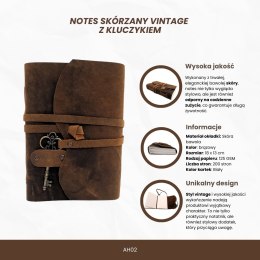 Notes Skórzany Retro z Kluczykiem i Paskiem 200 stron 18 x 13 cm - AH02