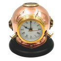 Zegar Biurkowy Hełm Nurka z Kompasem - Mosiężny na Drewnianej Podstawie - TC032