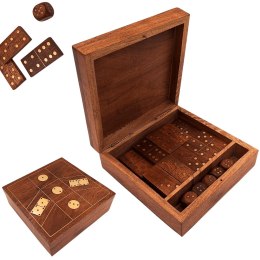 Zestaw Gier - Domino i Kości do Gry w Drewnianym Pudełku - DO-002