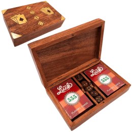 Zestaw do Gry - Dwie Talie Kart i Kości do Gry w Drewnianym Pudełku - Elegancki Prezent dla Gracza - DNU-008