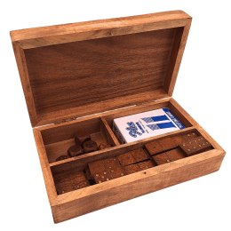 Zestaw gier 3w1 w pudełku drewnianym Karty Domino Kości - DNU-011