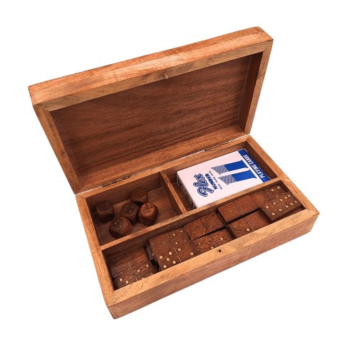 Zestaw gier 3w1 w pudełku drewnianym Karty Domino Kości - DNU-011