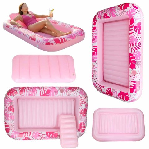 Materac dmuchany do pływania, leżak do opalania z poduszką 175cm różowy