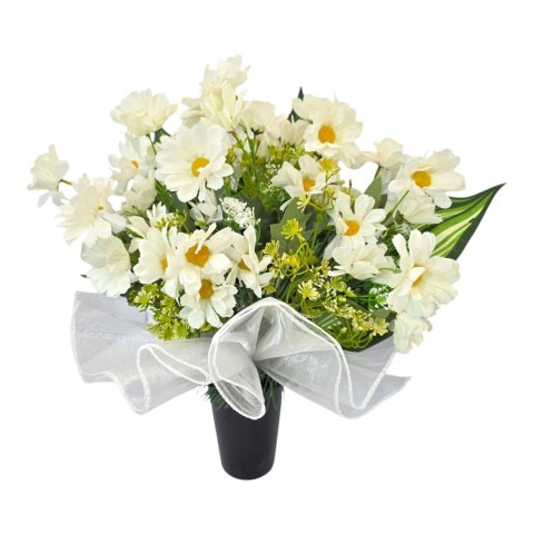 Bukiet flakon stroik na cmentarz grób sztuczne kwiaty margaretki