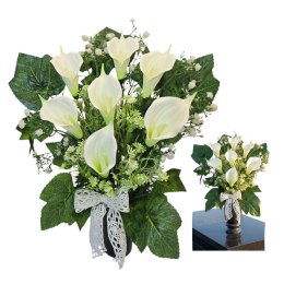 Bukiet flakon stroik na cmentarz kompozycja kwiatowa białe kalie