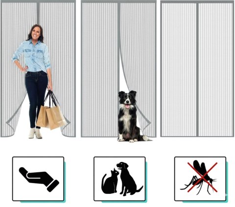 Moskitiera MAGNETYCZNA Drzwiowa do Przycięcia SZARA