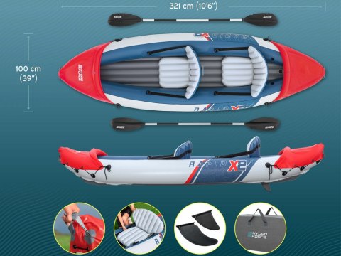 Bestway Dmuchany kajak 2-osobowy LITE-RAPID X2 + wiosła max 160kg 65077