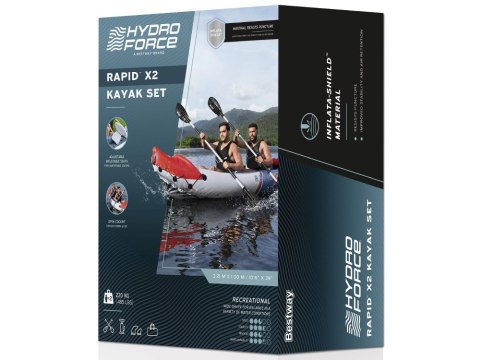 Bestway Dmuchany kajak 2-osobowy LITE-RAPID X2 + wiosła max 160kg 65077