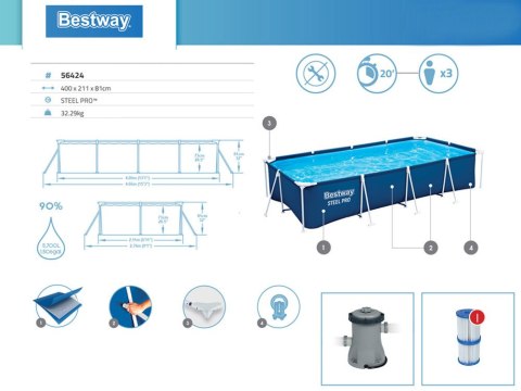 Bestway basen stelażowy 400 x 211 cm 8w1 56424