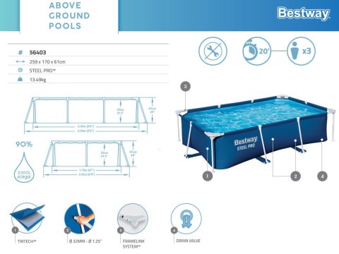 Bestway Basen STELAŻOWY 2,300L 259x170x61cm 56403
