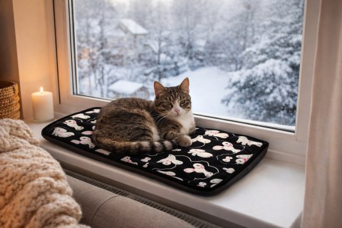 Poduszka dla kota na parapet 55x25 cm, Myszki - wodoodporna, wygodna i stabilna z 2 samoprzylepnymi paskami