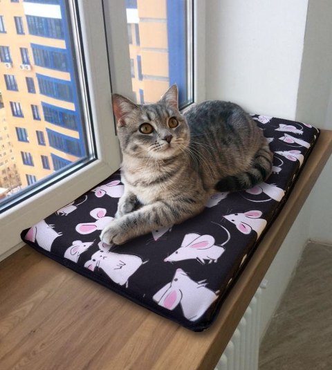 Poduszka dla kota na parapet 55x25 cm, Myszki - wodoodporna, wygodna i stabilna z 2 samoprzylepnymi paskami