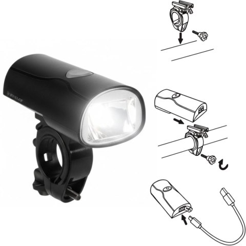 LAMPKA ROWEROWA PRZEDNIA LED USB-C CERTYFIKAT 2 TRYBY DUNLOP