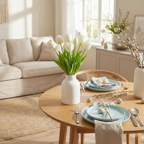 BUKIET 5 TULIPANÓW PIWONIOWYCH BIAŁYCH 39CM JAK ŻYWYCH DEKORACJA WIOSENNA