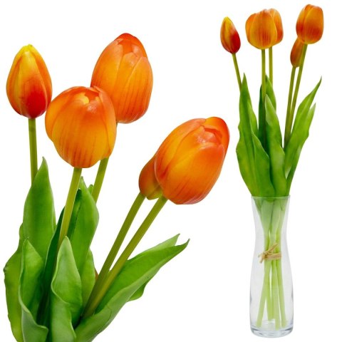 BUKIET 5 TULIPANÓW POMARAŃCZOWYCH 39CM JAK ŻYWYCH DEKORACJA WIOSENNA