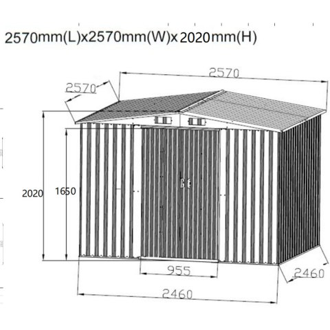 DOMEK OGRODOWY NARZĘDZIOWY METALOWY 257X257X202CM
