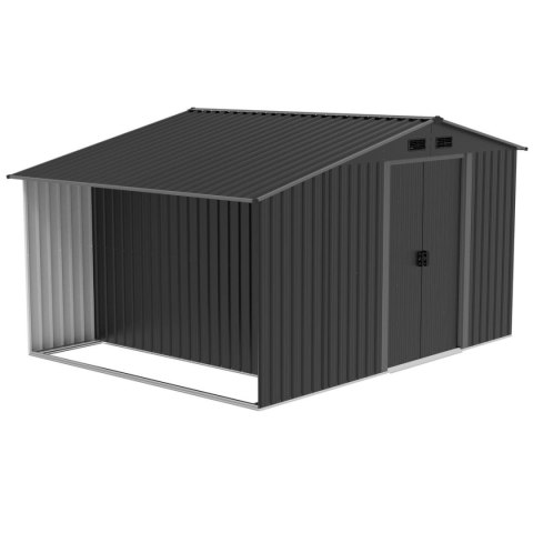 DOMEK OGRODOWY NARZĘDZIOWY METALOWY Z DREWUTNIĄ 308X245X202CM