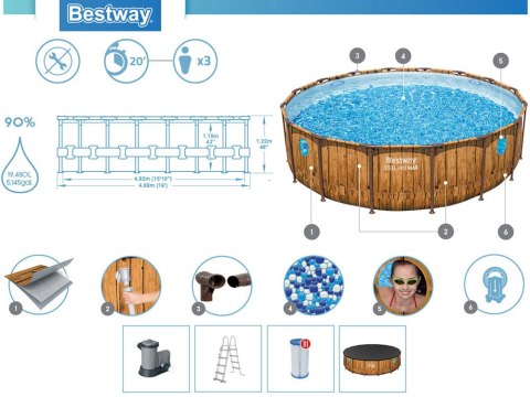 Bestway Basen stelażowy drewno 488x122 11w1 56725