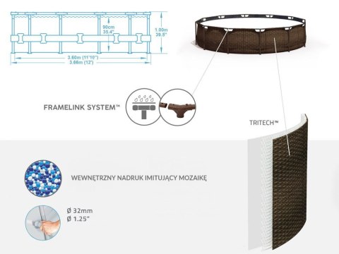 Bestway basen Stelażowy 366x100cm 9w1 rattan 56709