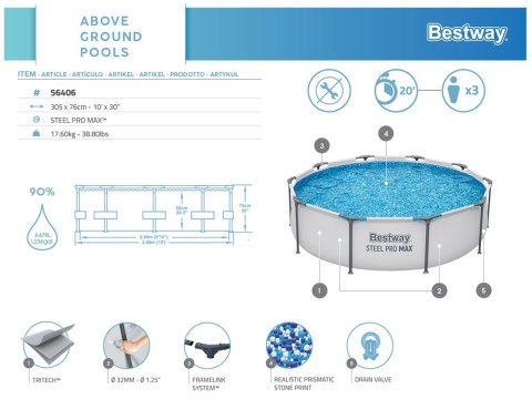 Bestway Basen STELAŻOWY 4,678L 305x76cm 56406