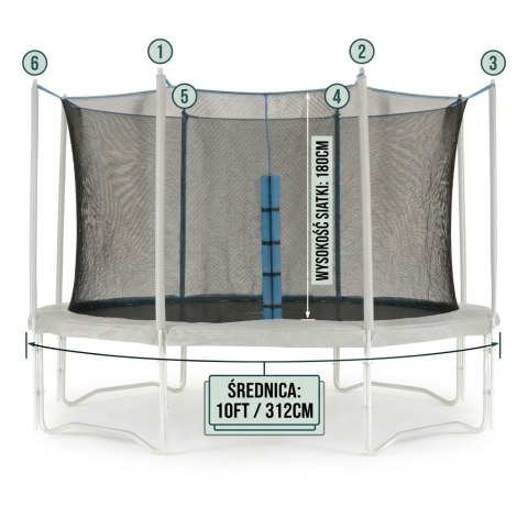Siatka ochronna do trampoliny 312 cm 10ft wewnętrzna 180 cm wysokość 6 słupków