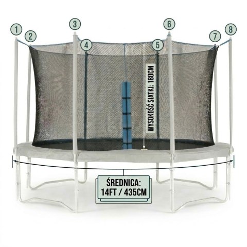 Siatka ochronna do trampoliny wewnętrzna 14ft/435cm 180 cm wysokość na 8 słupków
