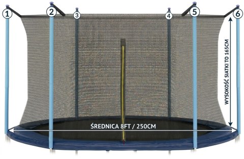 Siatka ochronna do trampoliny wewnętrzna 250cm 8ft na 6 słupków