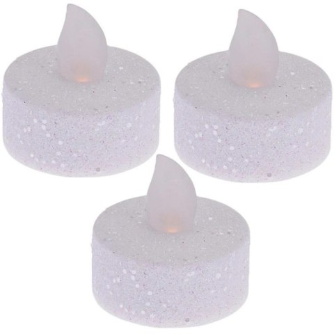 ZESTAW 3 ŚWIECZEK TEA LIGHT LED Z BROKATEM