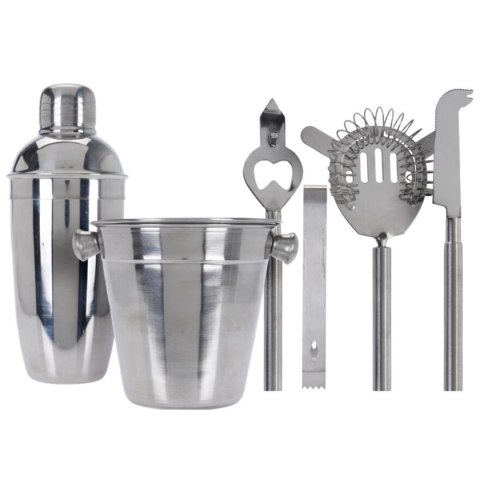 ZESTAW BARMAŃSKI 6 ELEMENTÓW SHAKER DO DRINKÓW SREBRNY