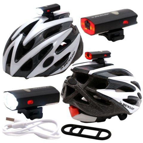 LAMPA ROWEROWA 2W1 ŁADOWANIE USB, UCHWYT DO MOCOWANIA NA KASKU DUNLOP