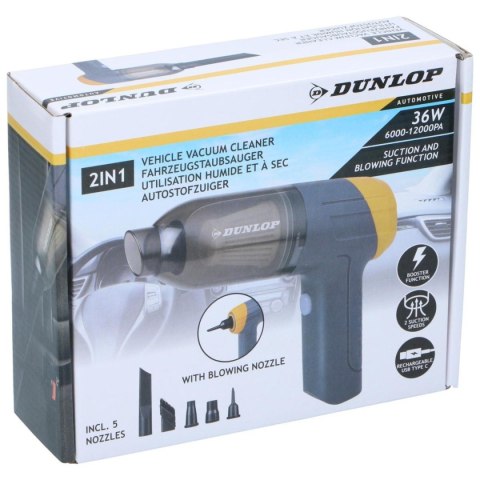 ODKURZACZ SAMOCHODOWY Z FUNKCJĄ DMUCHANIA 5 KOŃCÓWEK 36W DUNLOP