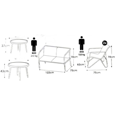 ZESTAW MEBLI OGRODOWYCH 2 STOLIKI 2 FOTELE KANAPA MEDIOLAN