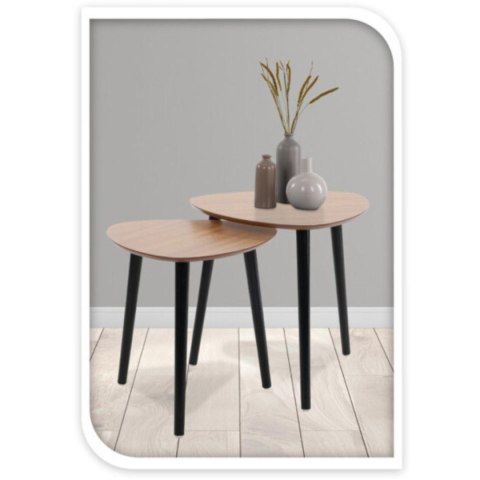 ZESTAW STOLIKÓW KAWOWYCH BOCZNYCH DO SALONU 2 SZT MDF CZARNE NOGI