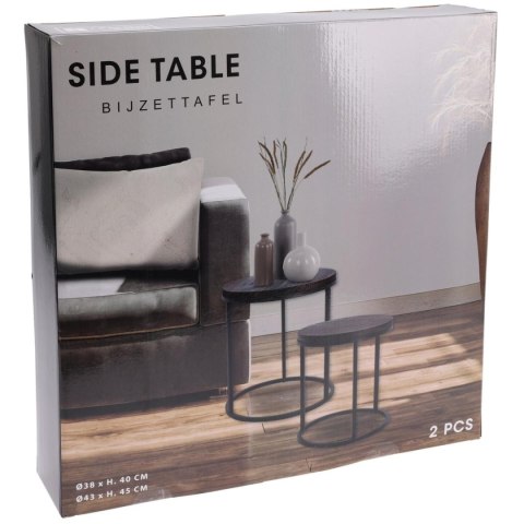 ZESTAW STOLIKÓW KAWOWYCH LOFT METAL DREWNO OKRĄGŁE BOCZNE 38/43CM