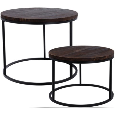 ZESTAW STOLIKÓW KAWOWYCH LOFT METAL DREWNO OKRĄGŁE BOCZNE 50/57CM