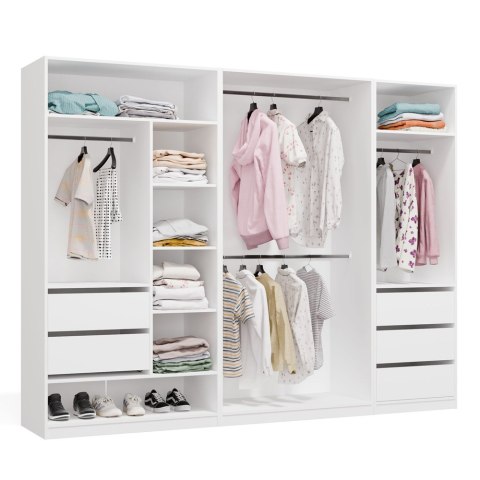 Garderoba Modułowa OPENO ZESTAW 260/200 BIAŁA Szuflady Drążki Półki Duża Do Sypialni
