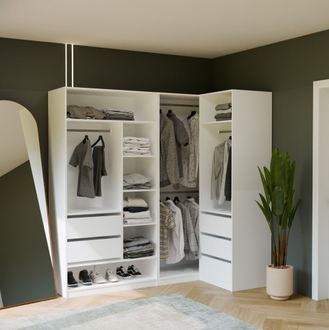 Garderoba Modułowa OPENO ZESTAW 260/200 BIAŁA Szuflady Drążki Półki Duża Do Sypialni