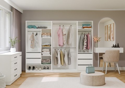 Garderoba Modułowa OPENO ZESTAW 260/200 BIAŁA Szuflady Drążki Półki Duża Do Sypialni