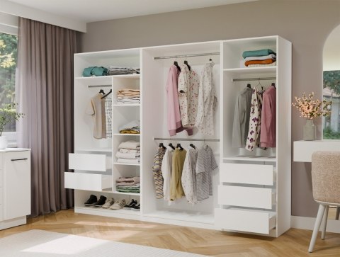 Garderoba Modułowa OPENO ZESTAW 260/200 BIAŁA Szuflady Drążki Półki Duża Do Sypialni