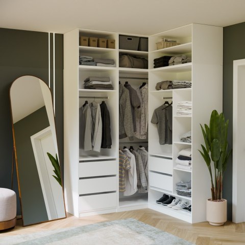 Garderoba Modułowa OPENO ZESTAW 260/250 BIAŁA Szuflady Drążki Półki Duża Do Sypialni