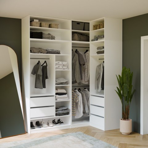 Garderoba Modułowa OPENO ZESTAW 260/250 BIAŁA Szuflady Drążki Półki Duża Do Sypialni